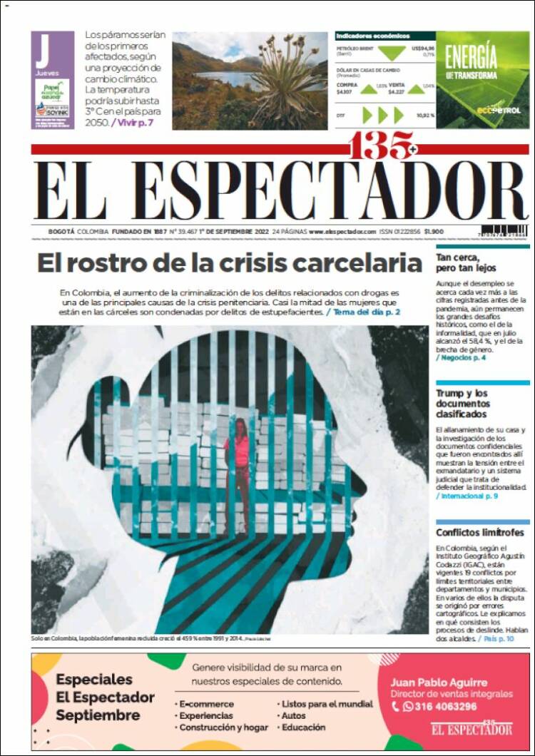 Portada de El Espectador (Colombia)