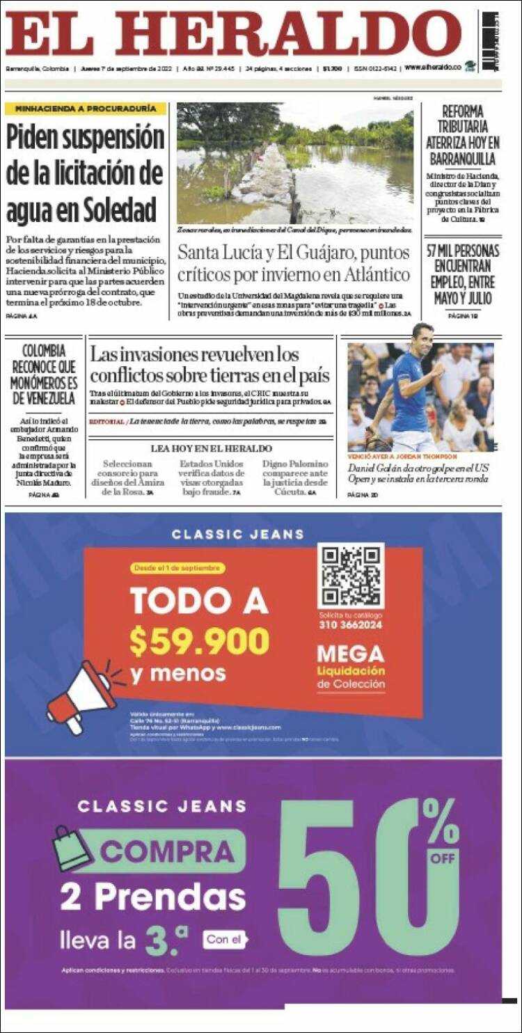 Portada de El Heraldo (Colombia)