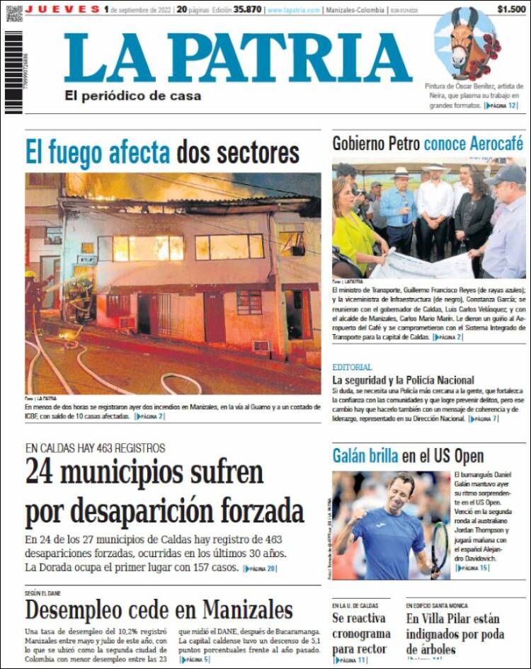 Portada de La Patria (Colombia)