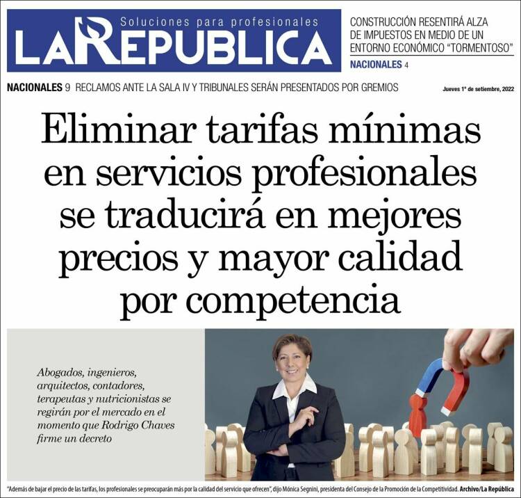 Portada de La República (Costa Rica)