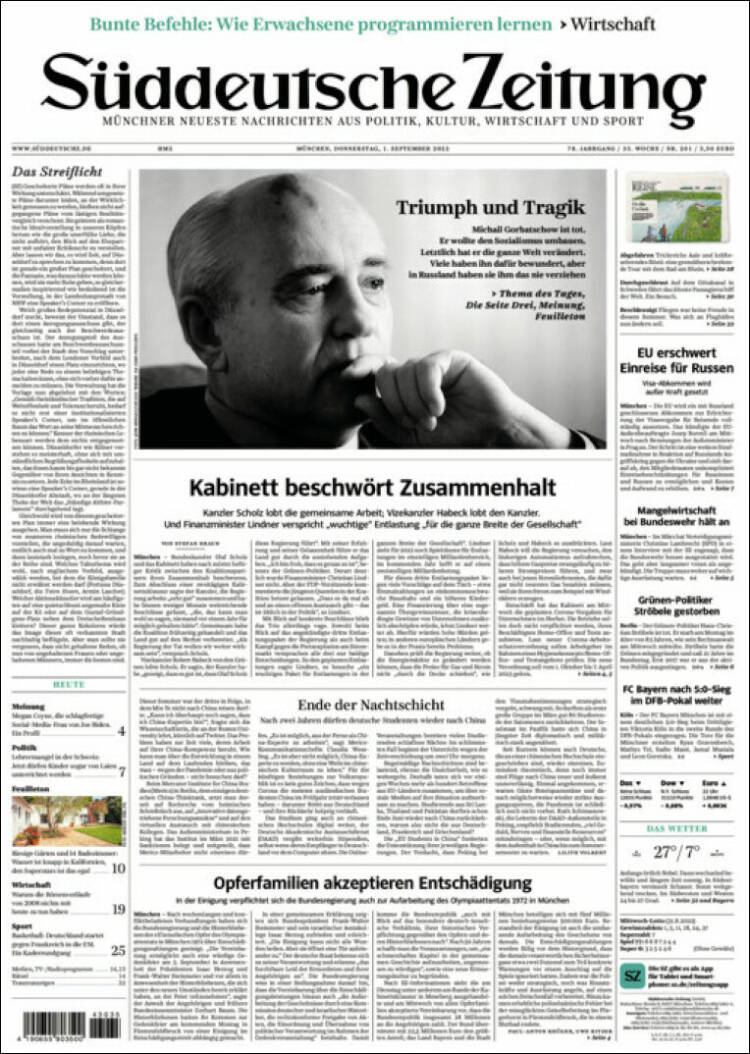 Portada de Sueddeutsche (Alemania)