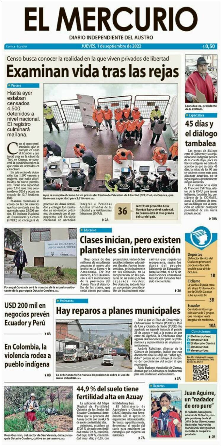 Portada de Diario El Mercurio (Ecuador)