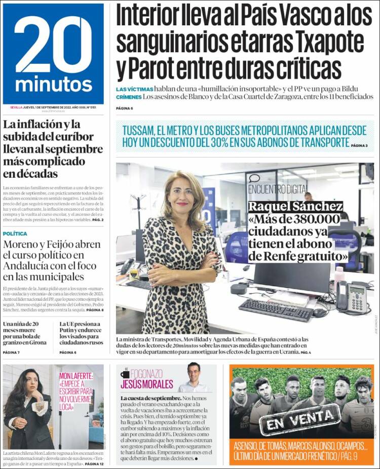 Portada de 20 Minutos - Sevilla (España)