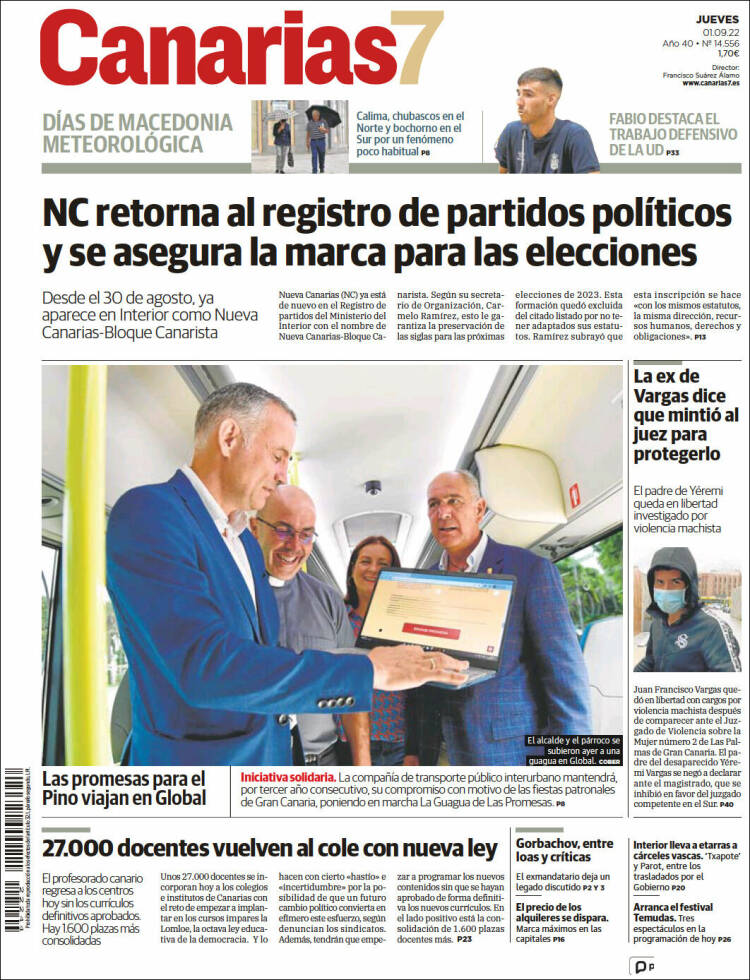 Portada de Canarias 7 (España)