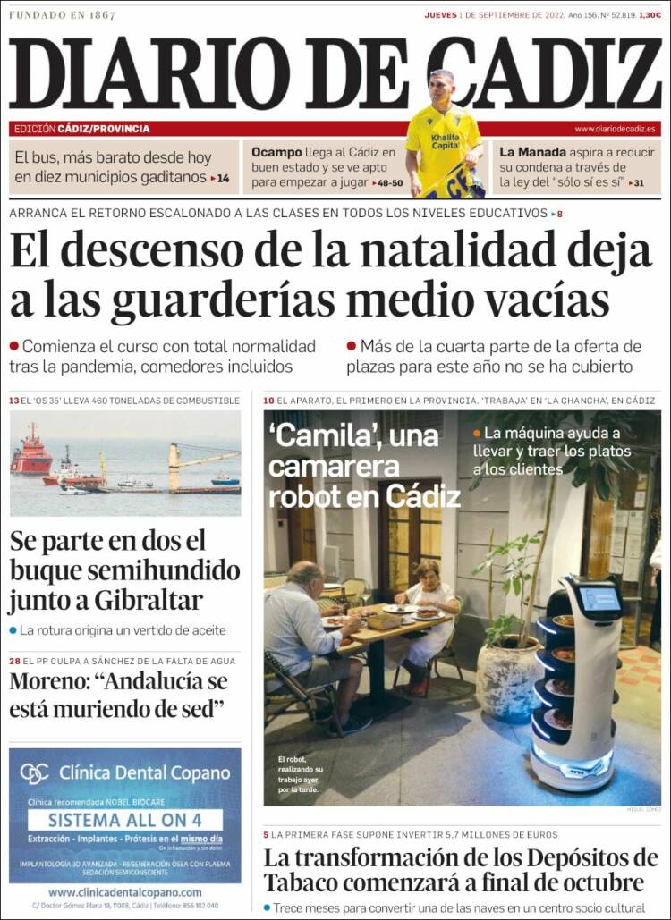 Portada de Diario de Cádiz (España)