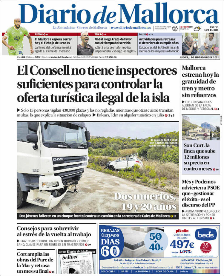 Portada de Diario de Mallorca (España)