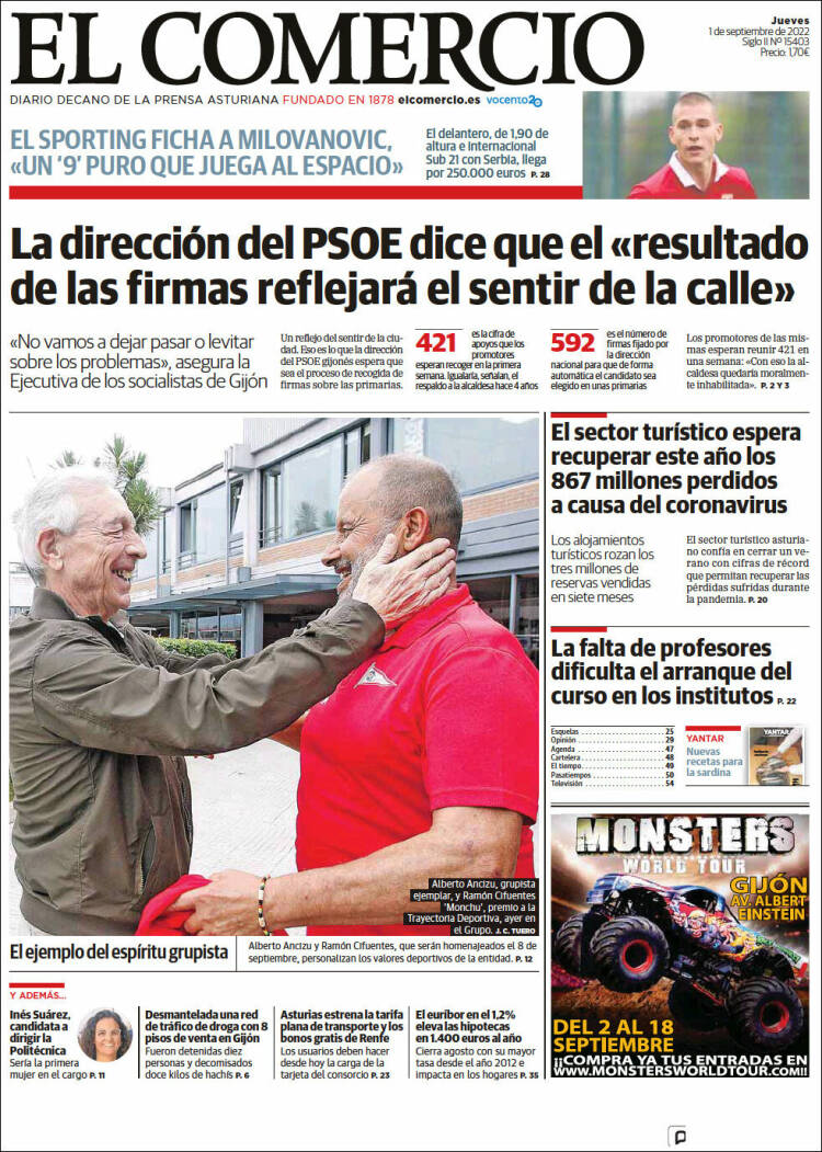 Portada de El Comercio - Gijón (España)