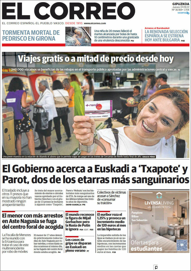 Portada de El Correo - Guipuzcoa (España)
