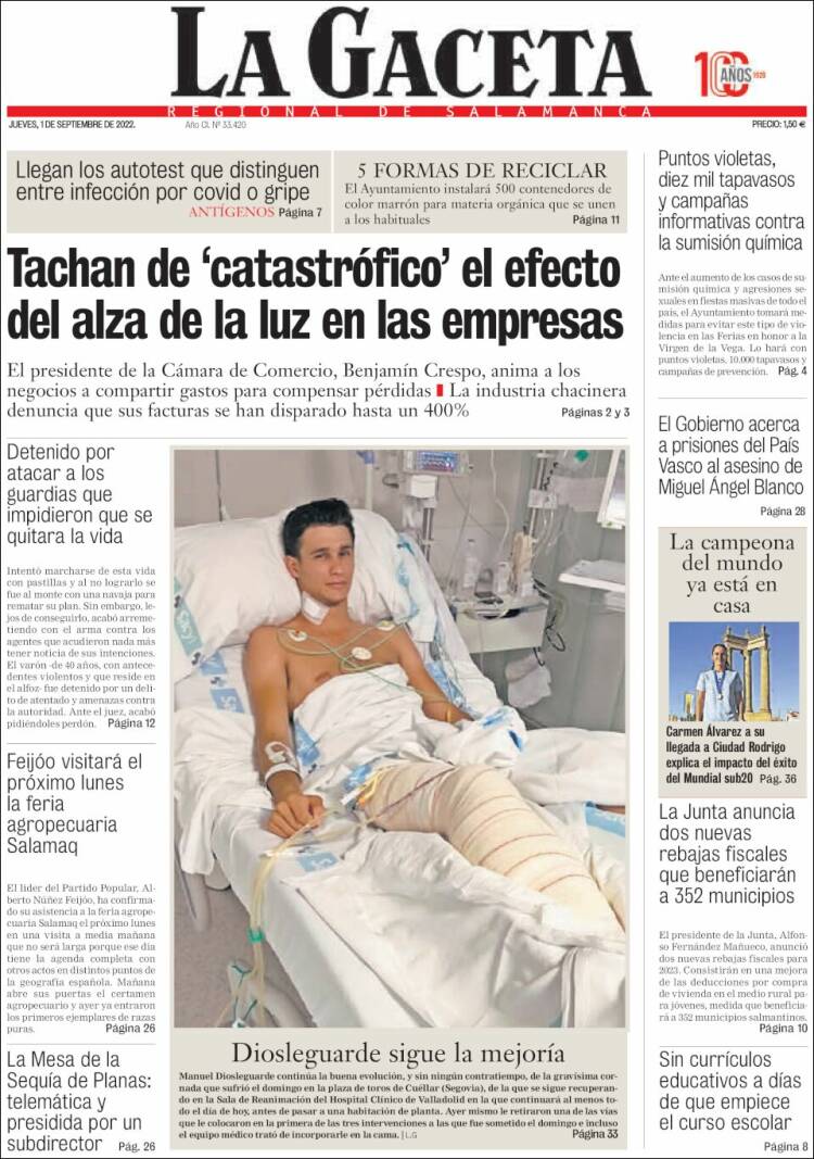 Portada de La Gaceta de Salamanca (España)