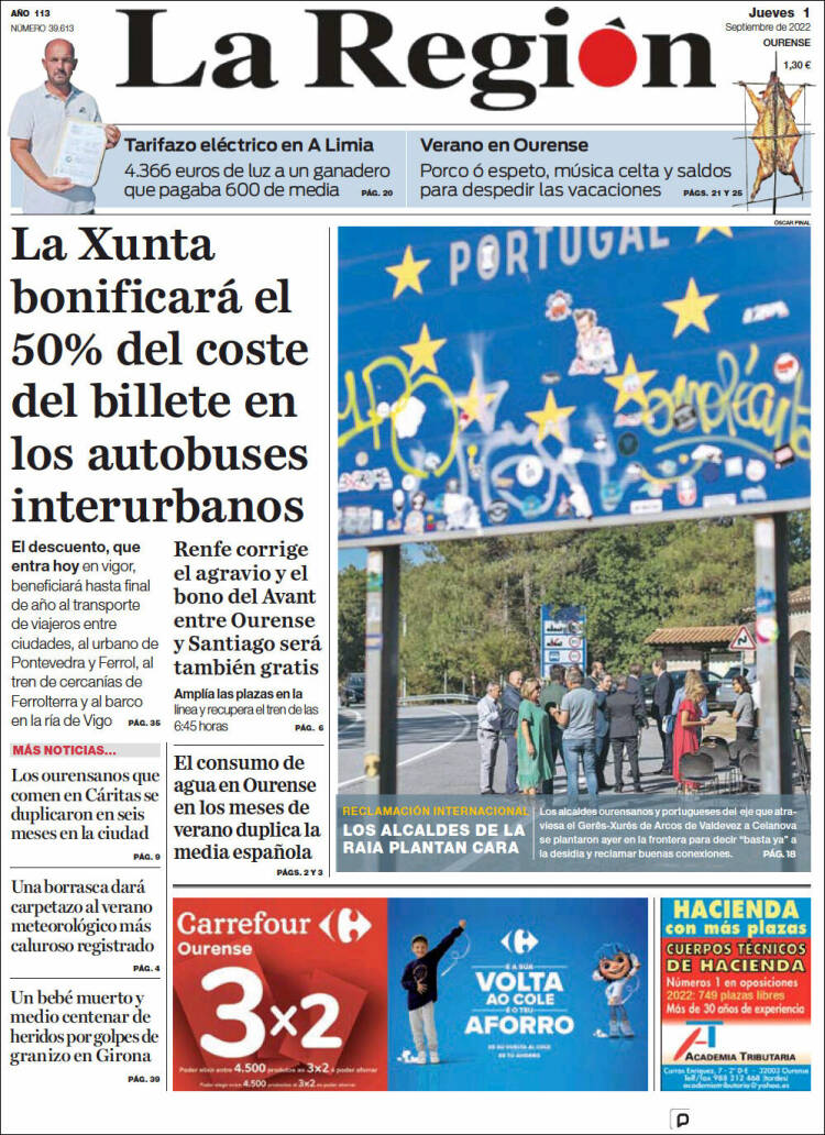 Portada de La Región de Ourense (España)