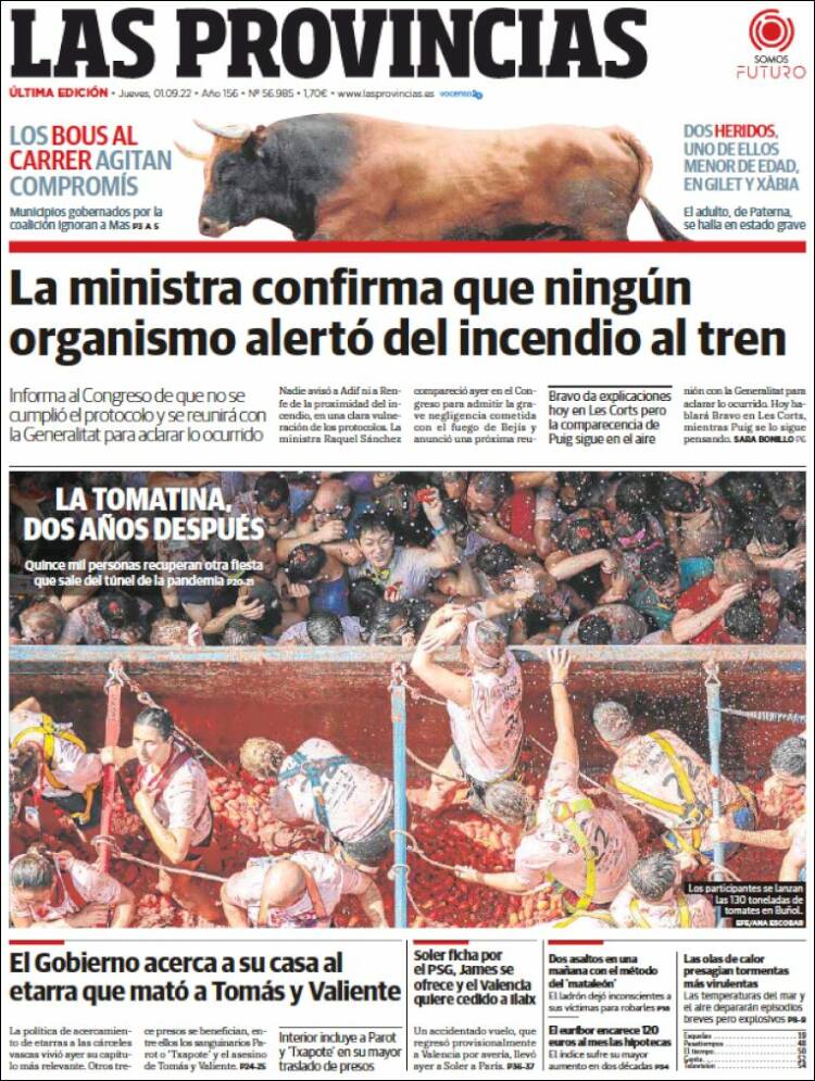 Portada de Las Provincias (España)