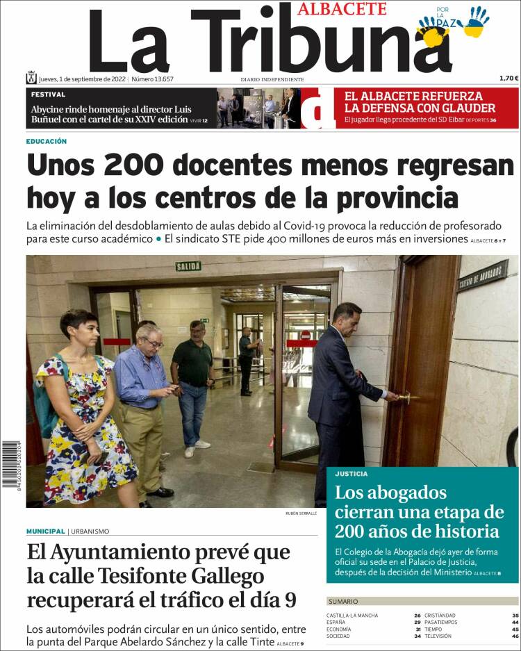 Portada de La Tribuna de Albacete (España)