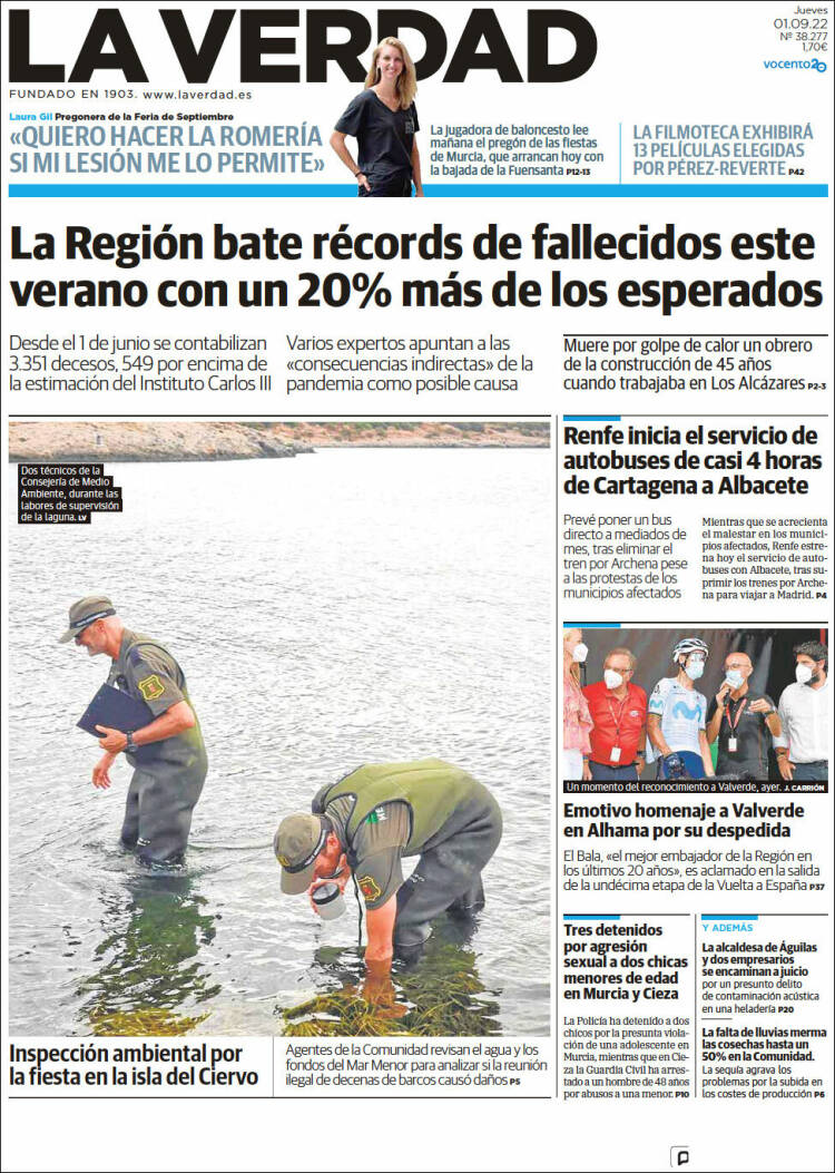 Portada de La Verdad de Murcia (España)