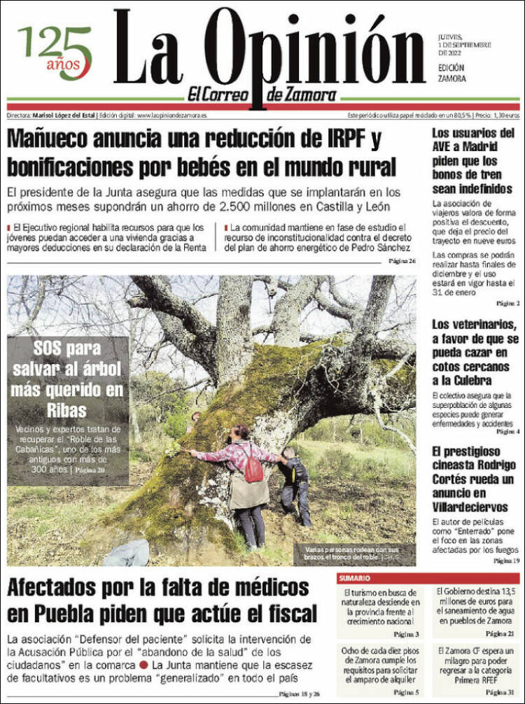 Portada de La Opinión - El Correo de Zamora (España)