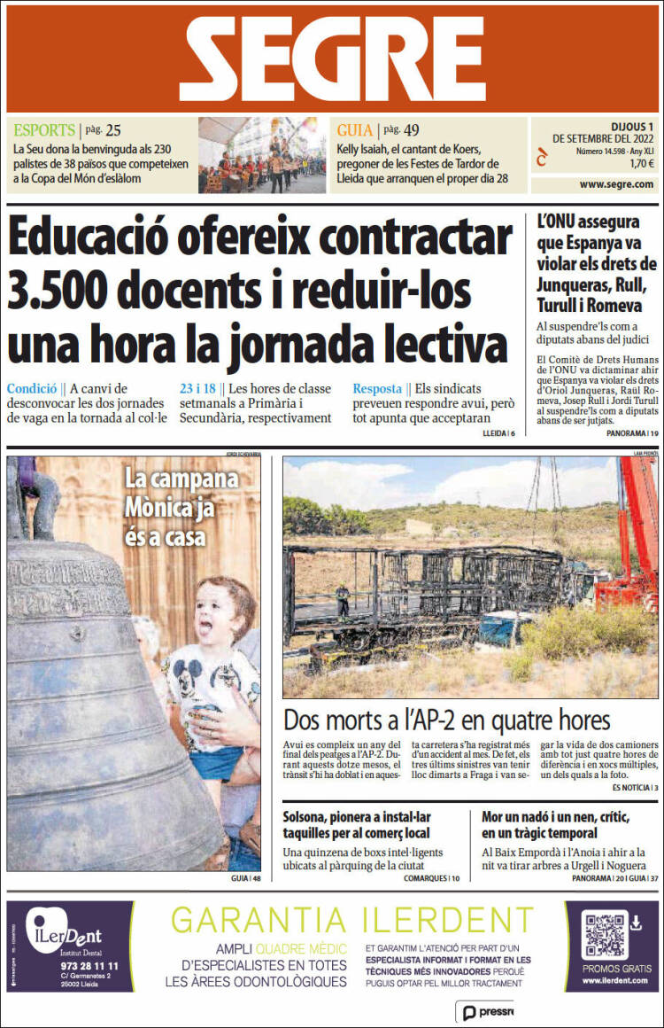 Portada de Segre (España)