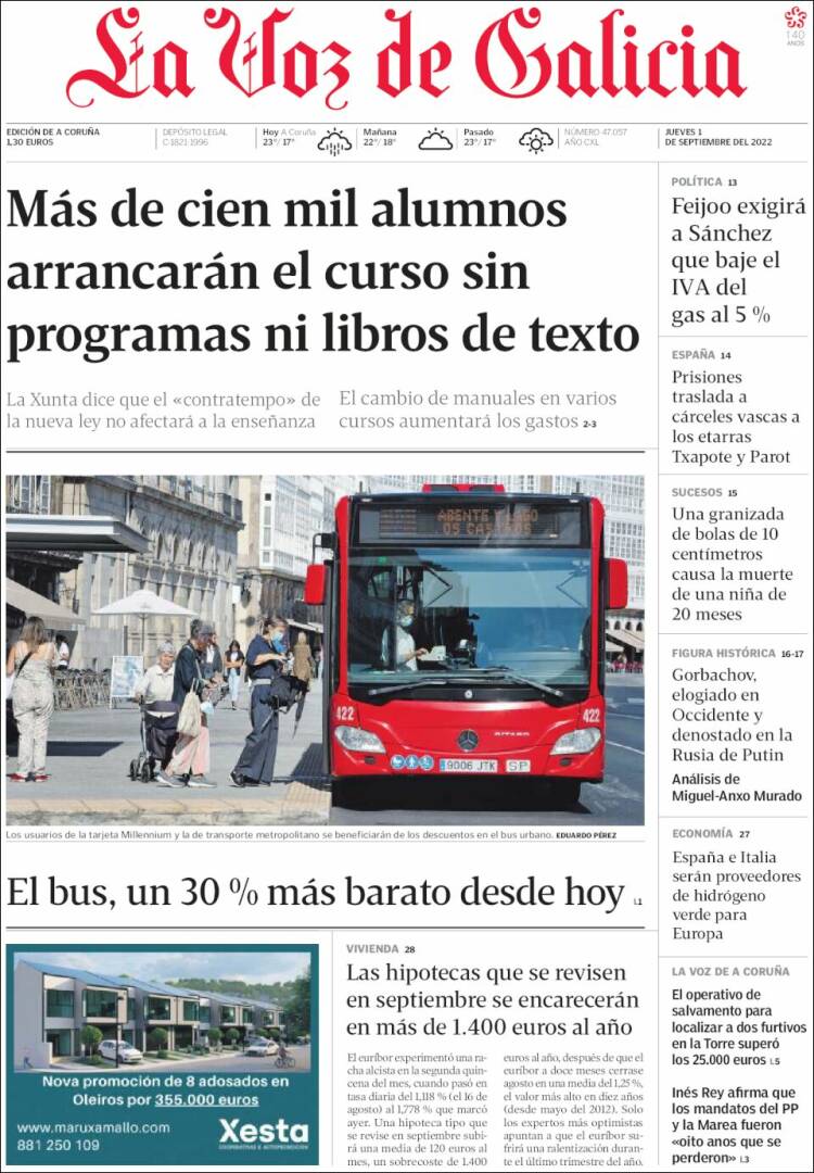 Portada de La Voz de Galicia (España)