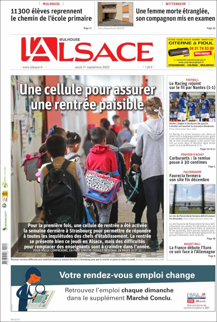Portada de Journal L'Alsace (Francia)