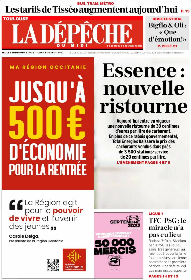 Portada de La Dépêche du Midi (Francia)