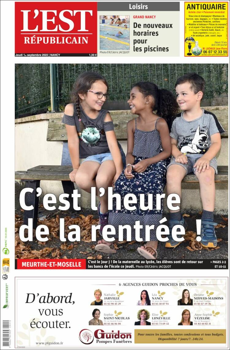 Portada de L'Est Republicain (Francia)