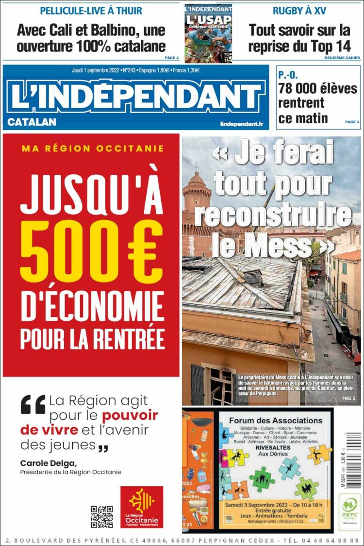 Portada de Le Indépendant (Francia)