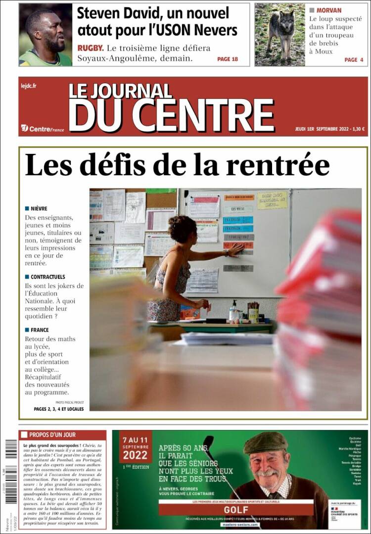 Portada de Le Journal du Centre (Francia)