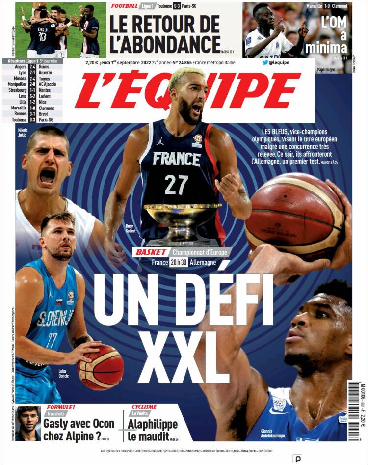 Portada de L'Equipe (Francia)
