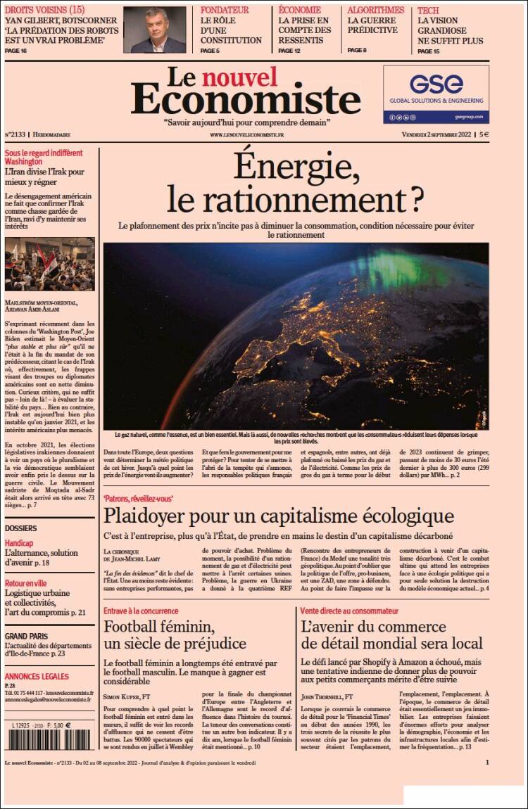 Portada de Le nouvel Economiste (Francia)