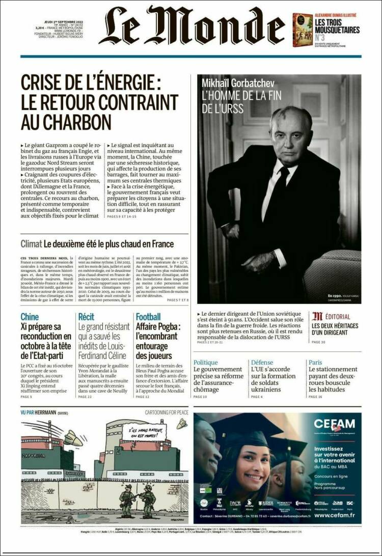 Portada de Le Monde (Francia)