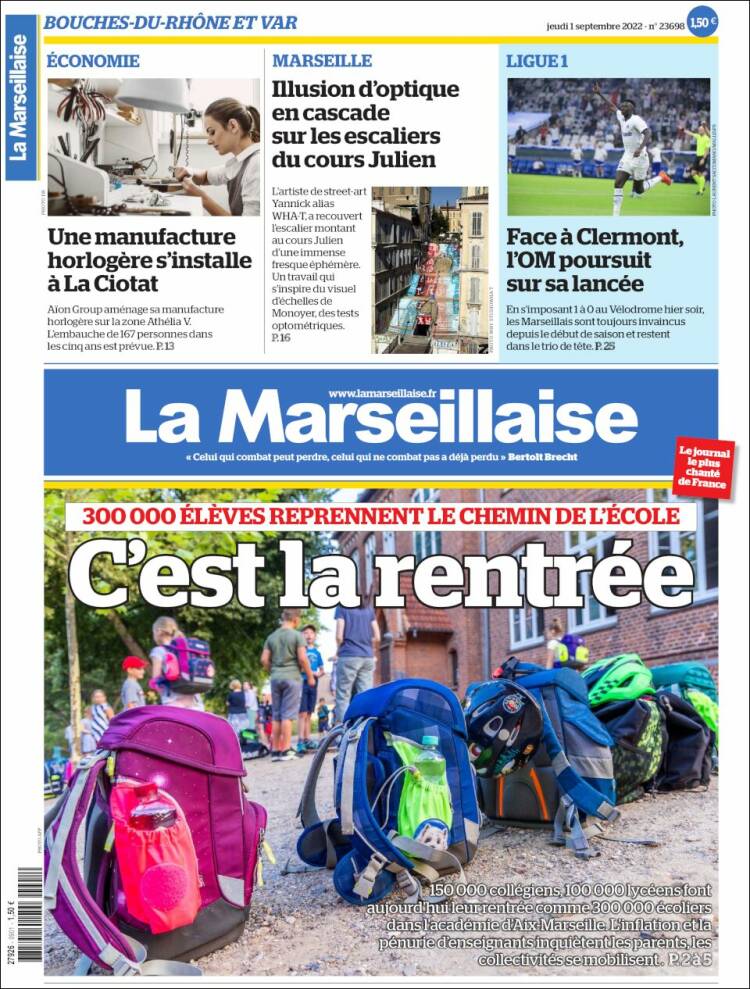 Portada de La Marseillaise (Francia)