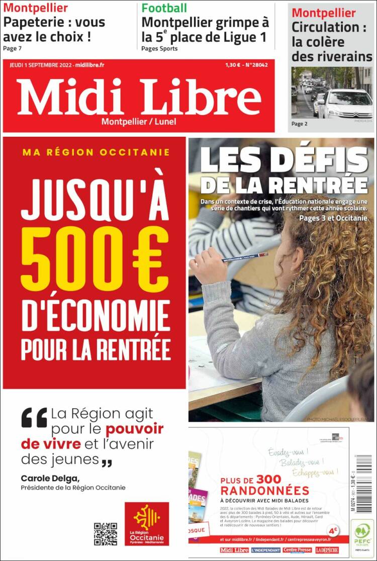 Portada de Midi Libre (Francia)
