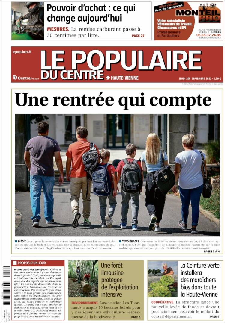 Portada de Le Populaire du Centre (Francia)