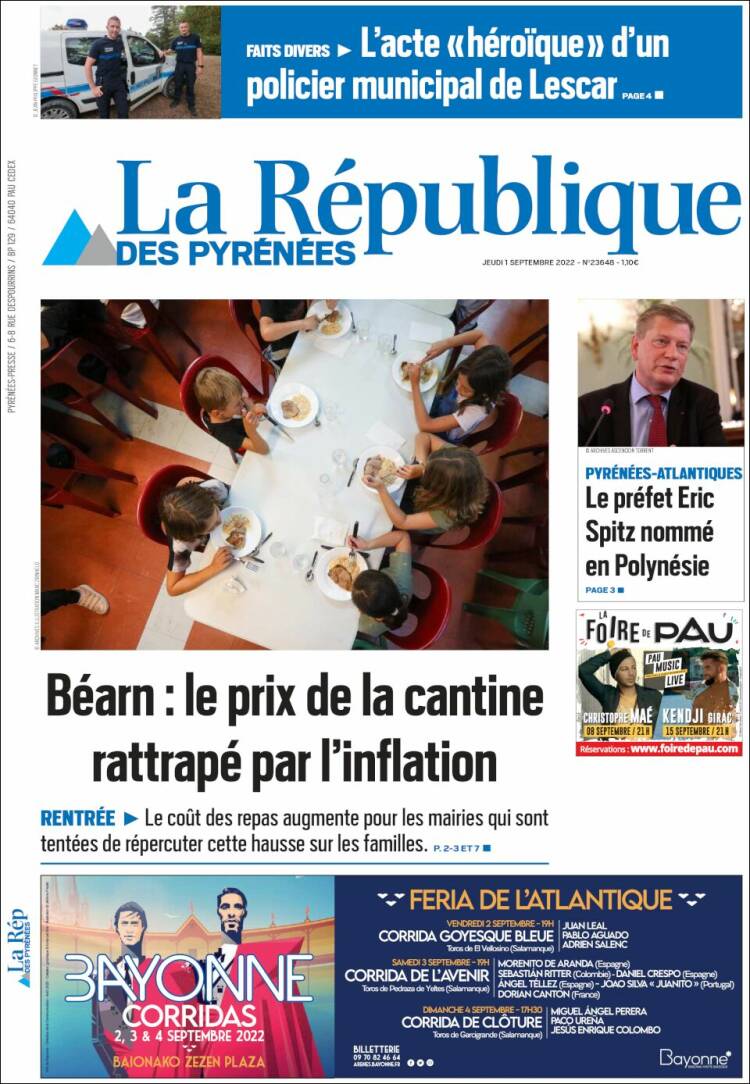 Portada de La République des Pyrénées (Francia)