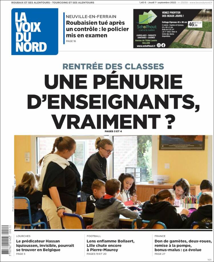 Portada de La Voix du Nord (Francia)