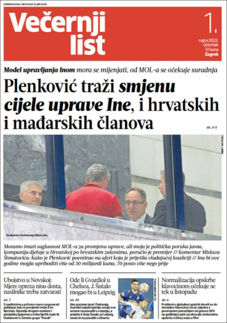 Portada de Večernji (Croacia)