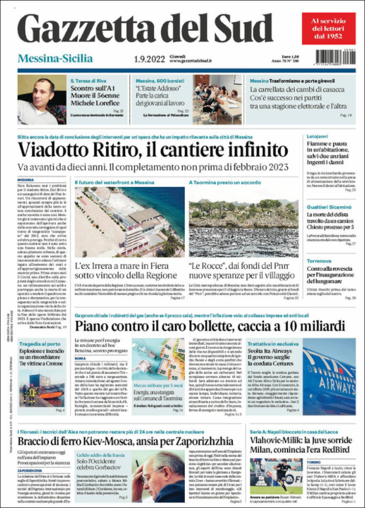 Portada de Gazzetta del Sud (Italia)