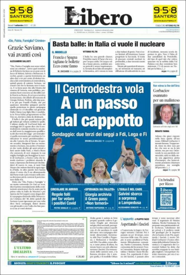 Portada de Libero (Italia)