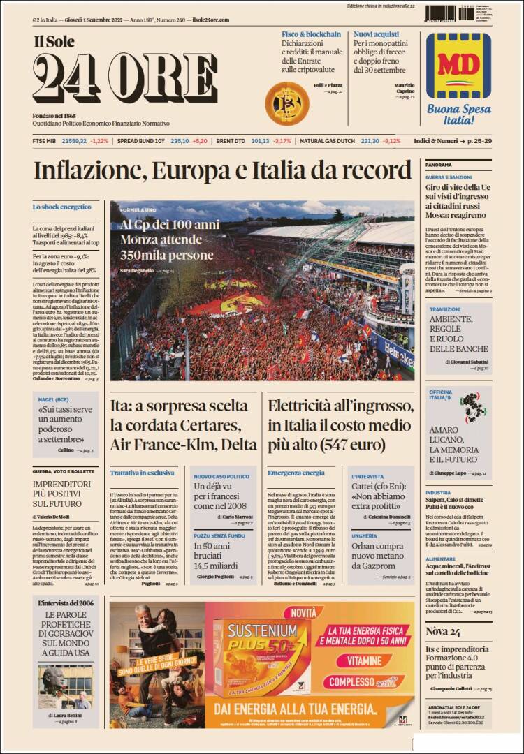 Portada de Il Sole 24 ORE (Italia)