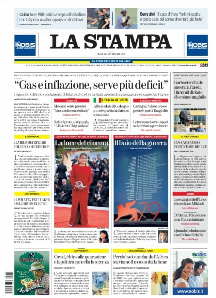 Portada de La Stampa (Italia)