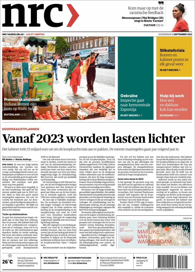 Portada de NRC Handelsblad (Pa&iacute;ses Bajos)