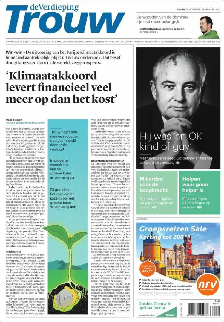 Portada de Trouw (Pa&iacute;ses Bajos)