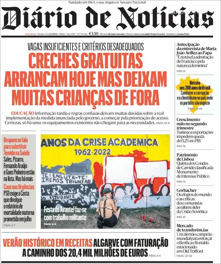 Portada de Diário de Noticias (Portugal)