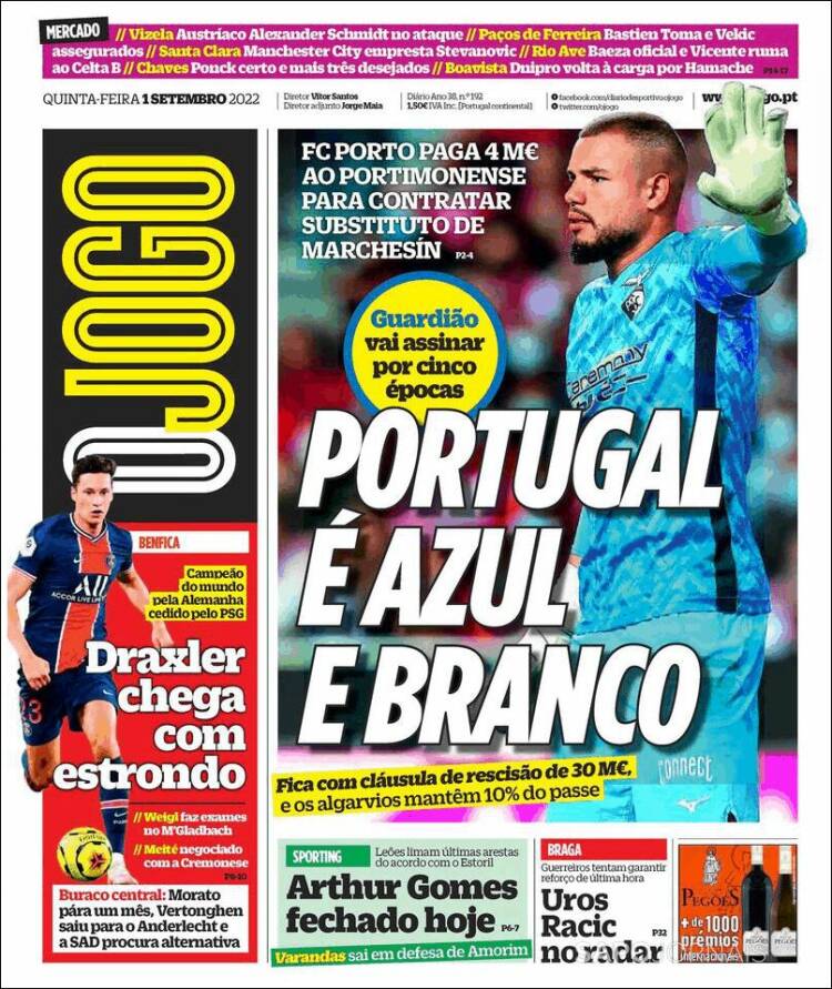 Portada de O Jogo (Portugal)