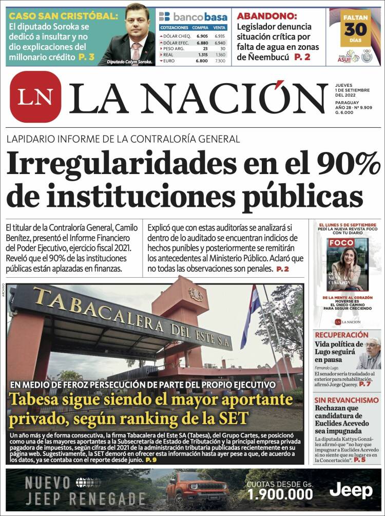 Portada de La Nación (Paraguay)