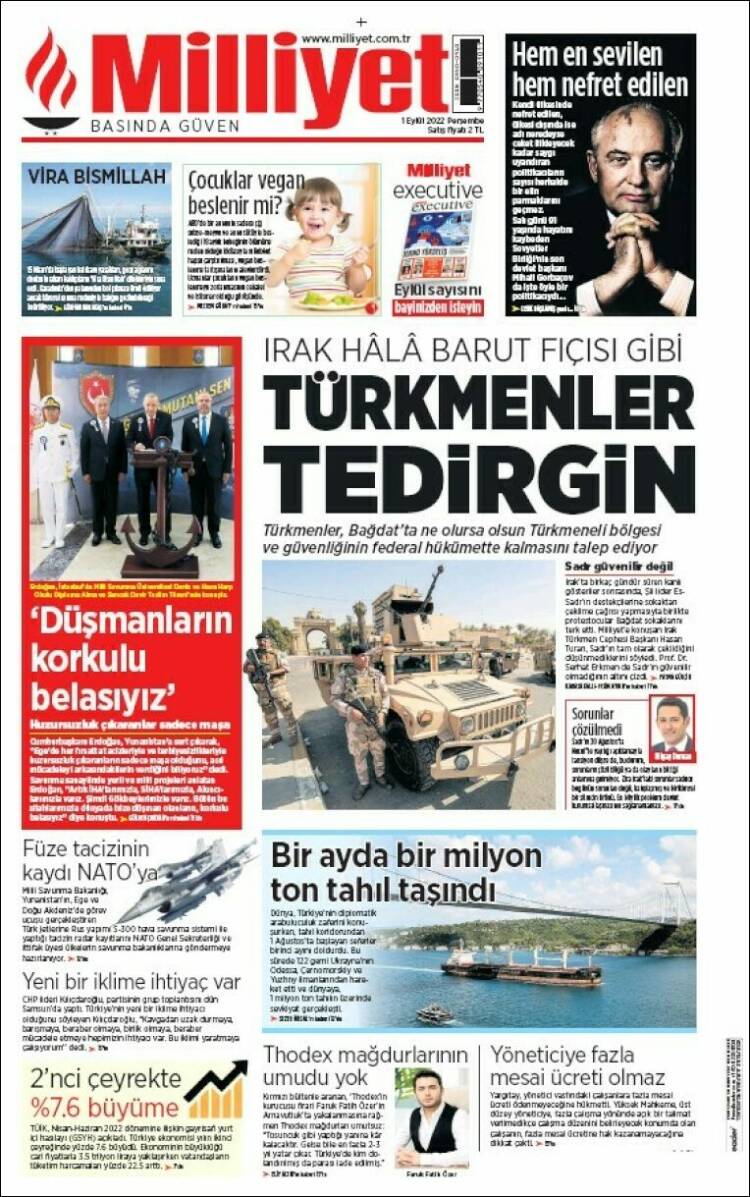 Portada de Milliyet (Turqu&iacute;a)