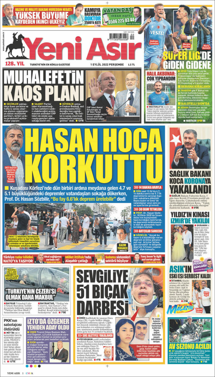 Portada de Yeni Asır (Turqu&iacute;a)