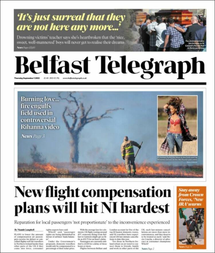 Portada de Belfast Telegraph (Reino Unido)