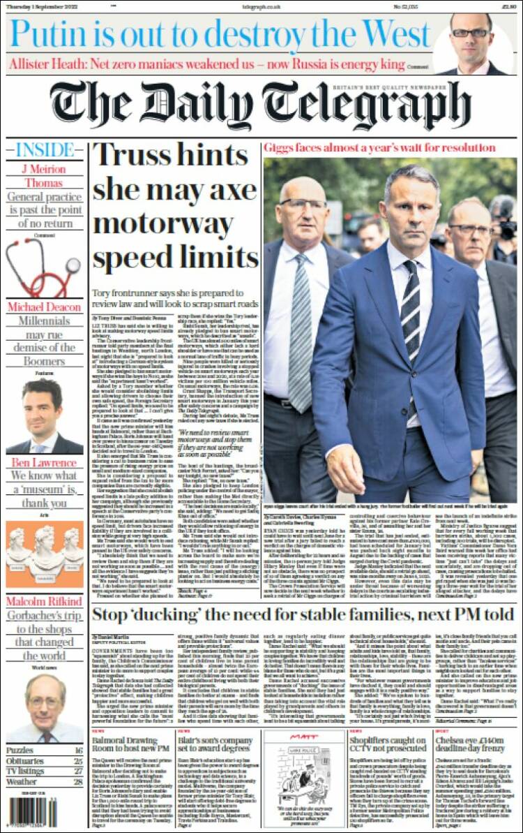 Portada de Daily Telegraph (Reino Unido)