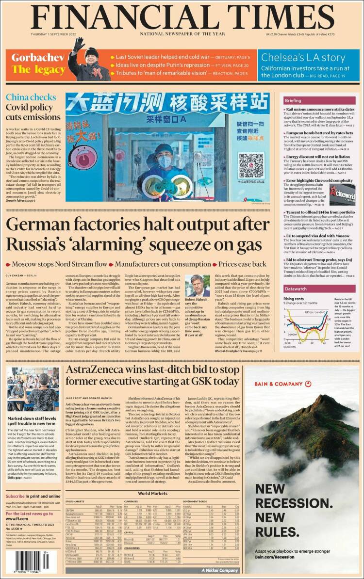 Portada de Financial Times (Reino Unido)