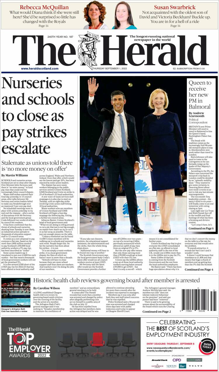 Portada de The Herald (Reino Unido)
