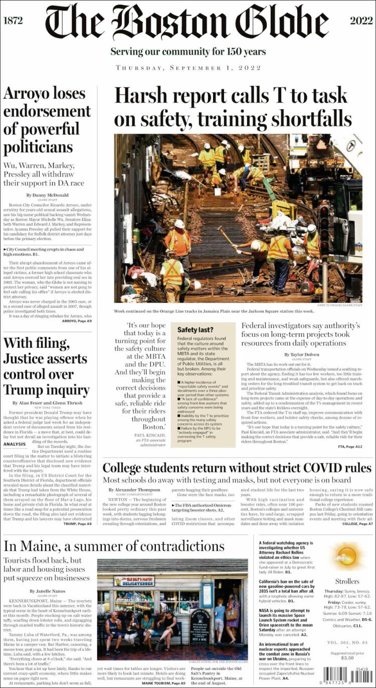 Portada de Boston Globe (USA)